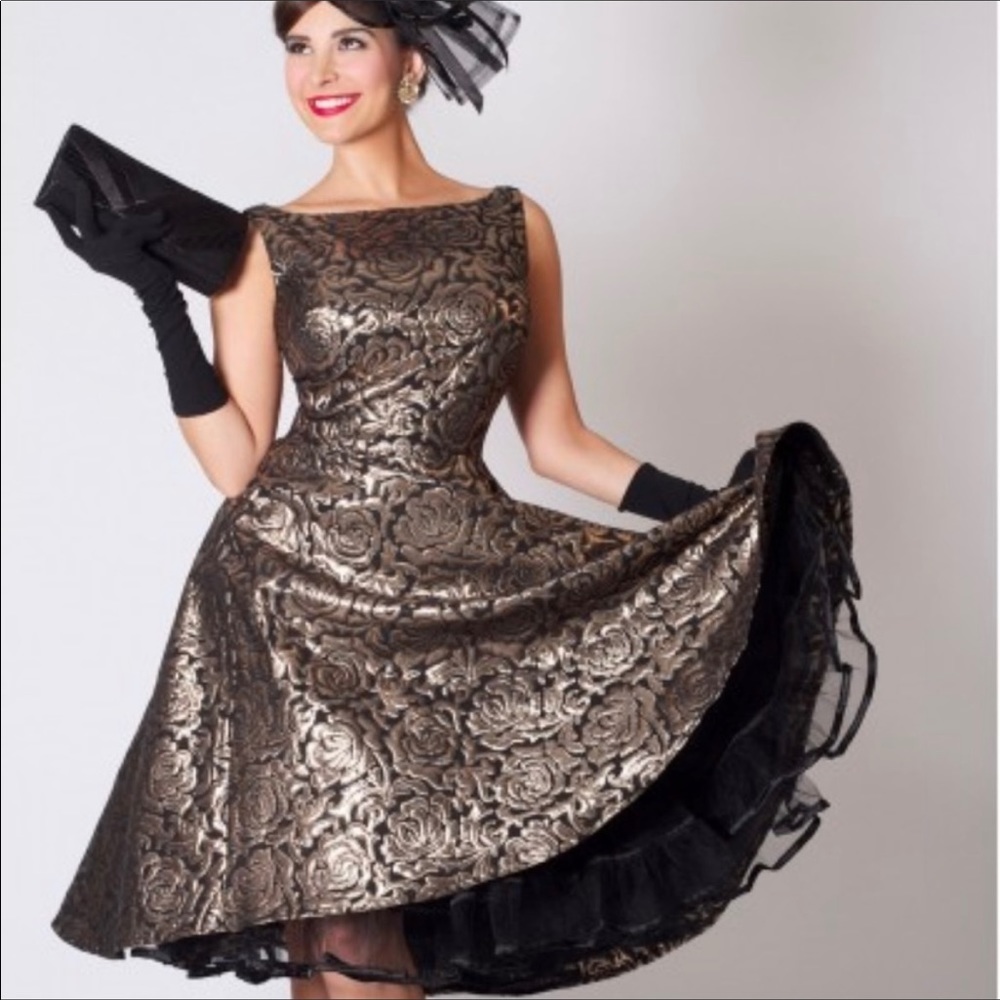 TATYANA | Metallic roses pinup dress
